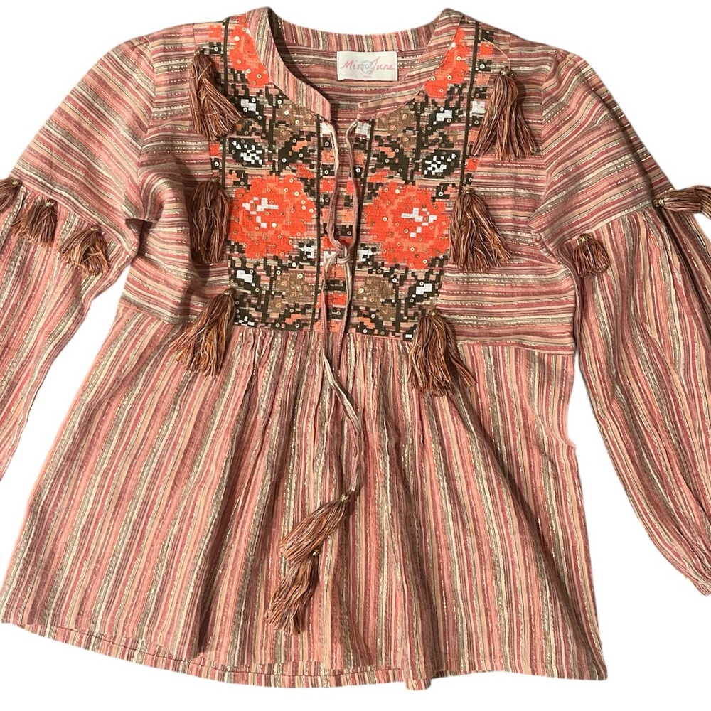 Miss June Norma‎ Top Blouse Boho metallic pink orange size size small / medium